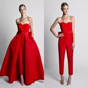 Jay Godfrey Cherry Strapless Jumpsuit with Attachable Skirt